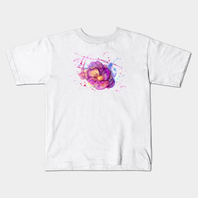 Purple Watercolor Flower Kids T-Shirt by AnnArtshock